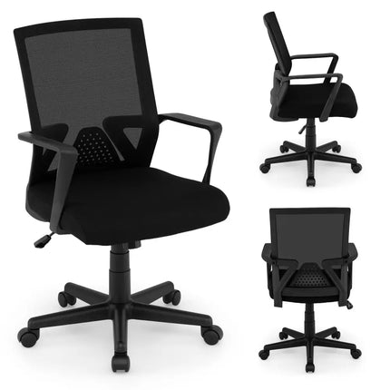Ergonomic Desk Chair with Lumbar Support and Rocking Function-Black - Black - Mesh Chairs