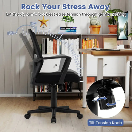 Ergonomic Desk Chair with Lumbar Support and Rocking Function-Black - Black - Mesh Chairs