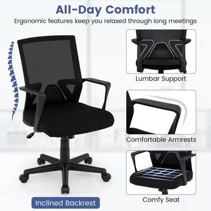 Ergonomic Desk Chair with Lumbar Support and Rocking Function-Black - Black - Mesh Chairs