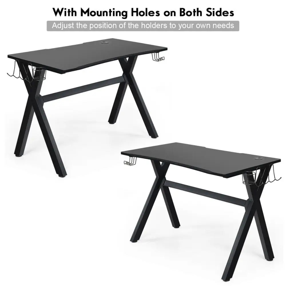 Ergonomic Gaming Desk with Mousepad and Cup Headphone Holder - Black - Gaming Desks