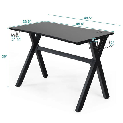 Ergonomic Gaming Desk with Mousepad and Cup Headphone Holder - Black - Gaming Desks