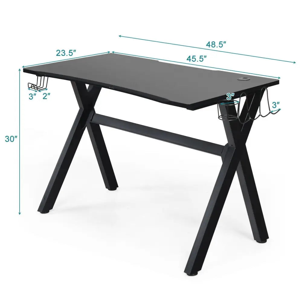 Ergonomic Gaming Desk with Mousepad and Cup Headphone Holder - Black - Gaming Desks