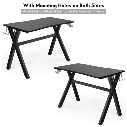 Ergonomic Gaming Desk with Mousepad and Cup Headphone Holder - Black - Gaming Desks