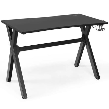 Ergonomic Gaming Desk with Mousepad and Cup Headphone Holder - Black - Gaming Desks