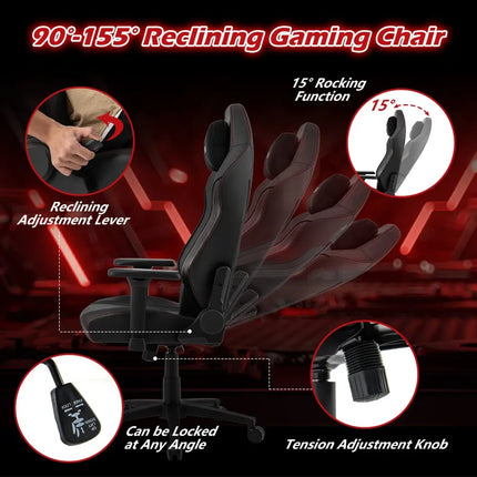 Ergonomic High Back Computer Chair with Magnetic Headrest and Lumbar Pillow-Black - Black - Gaming Chairs