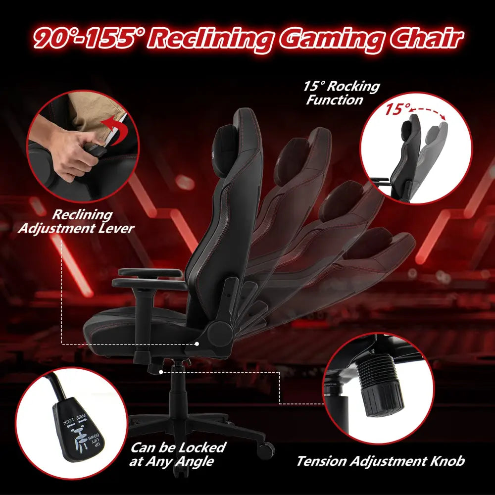 Ergonomic High Back Computer Chair with Magnetic Headrest and Lumbar Pillow-Black - Black - Gaming Chairs