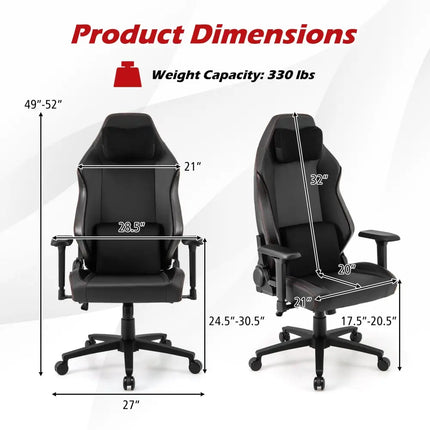 Ergonomic High Back Computer Chair with Magnetic Headrest and Lumbar Pillow-Black - Black - Gaming Chairs