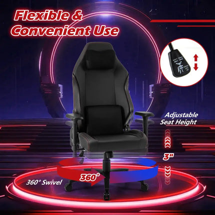 Ergonomic High Back Computer Chair with Magnetic Headrest and Lumbar Pillow-Black - Black - Gaming Chairs