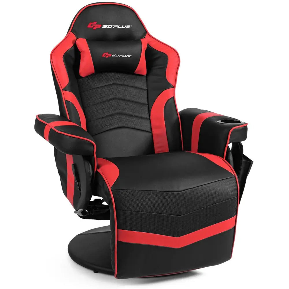 Ergonomic High Back Massage Gaming Chair Gaming Recliner with Pillow-Red - Red - Gaming Chairs
