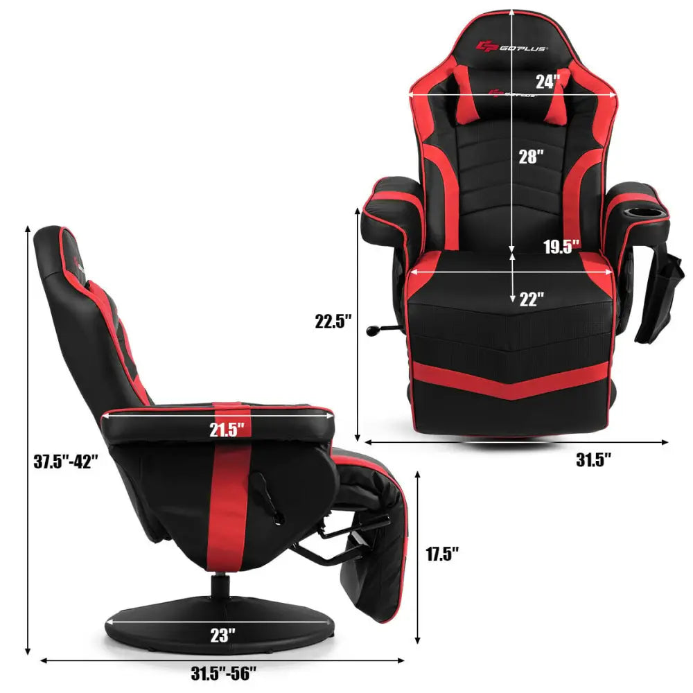 Ergonomic High Back Massage Gaming Chair Gaming Recliner with Pillow-Red - Red - Gaming Chairs