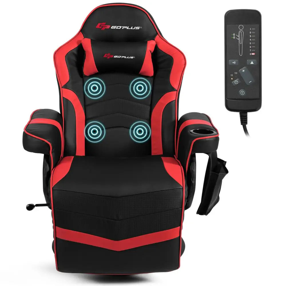 Ergonomic High Back Massage Gaming Chair Gaming Recliner with Pillow-Red - Red - Gaming Chairs