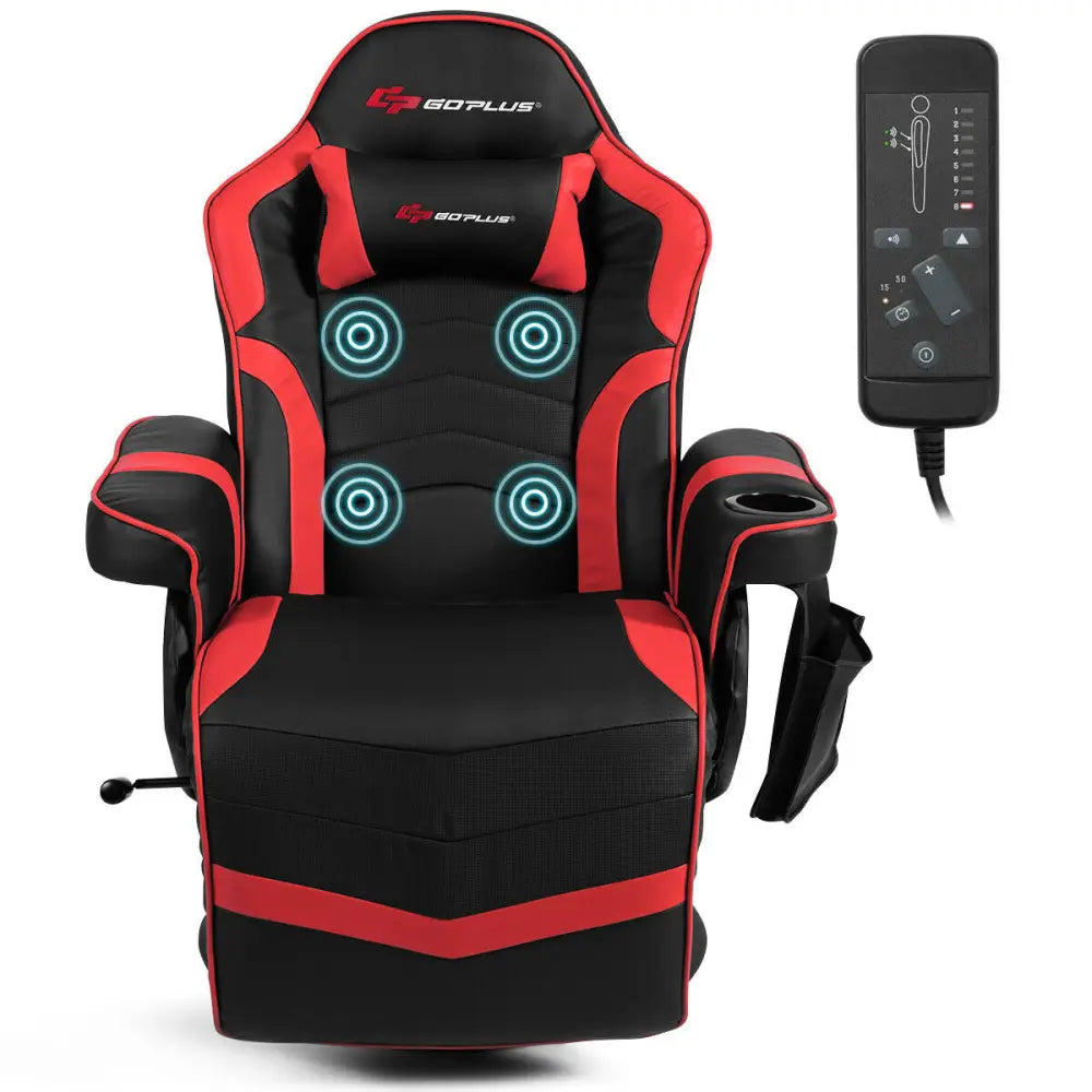 Ergonomic High Back Massage Gaming Chair Gaming Recliner with Pillow-Red - Red - Gaming Chairs