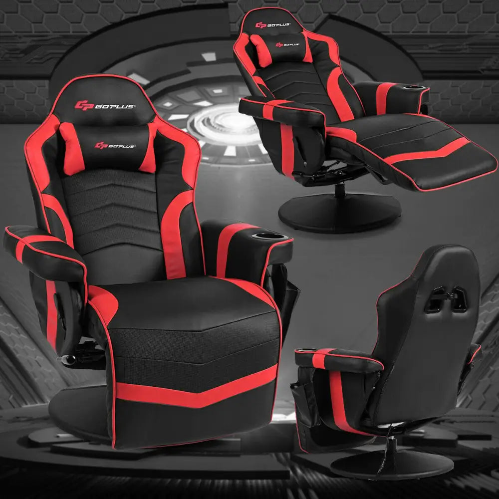 Ergonomic High Back Massage Gaming Chair Gaming Recliner with Pillow-Red - Red - Gaming Chairs