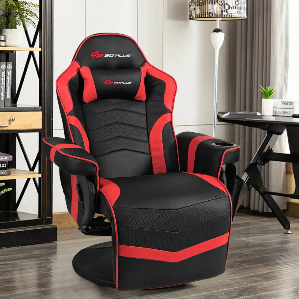 Ergonomic High Back Massage Gaming Chair Gaming Recliner with Pillow-Red - Red - Gaming Chairs