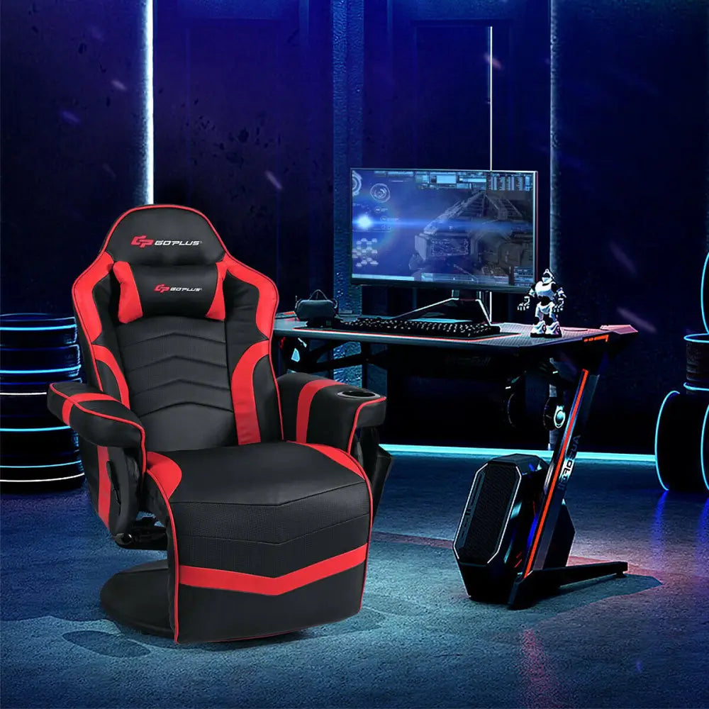 Ergonomic High Back Massage Gaming Chair Gaming Recliner with Pillow-Red - Red - Gaming Chairs