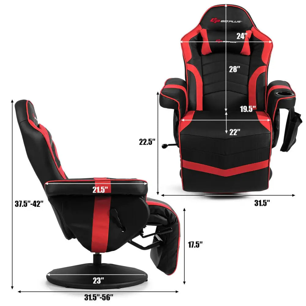 Ergonomic High Back Massage Gaming Chair Gaming Recliner with Pillow-Red - Red - Gaming Chairs