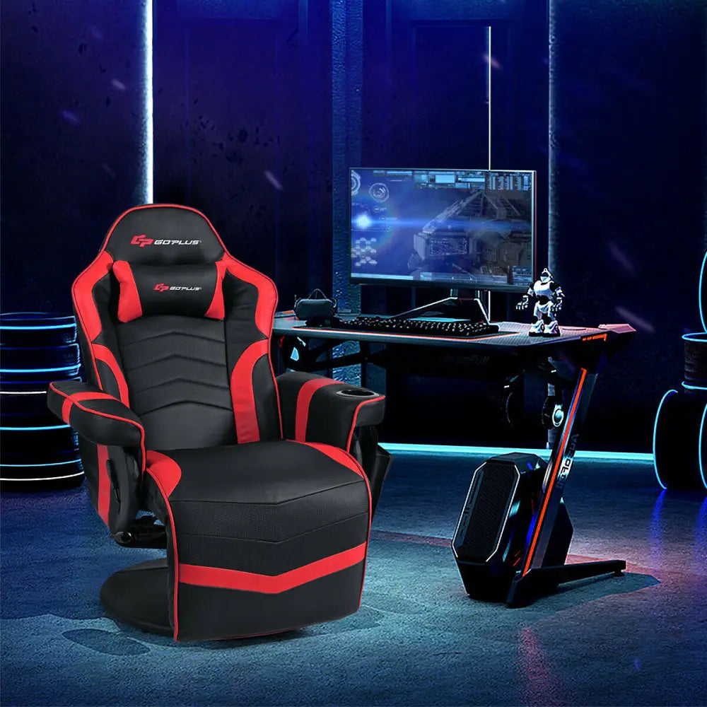 Ergonomic High Back Massage Gaming Chair Gaming Recliner with Pillow-Red - Red - Gaming Chairs