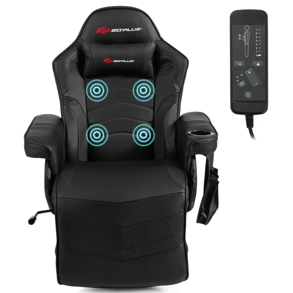 Ergonomic High Back Massage Gaming Chair with Pillow-Black - Black - Gaming Chairs