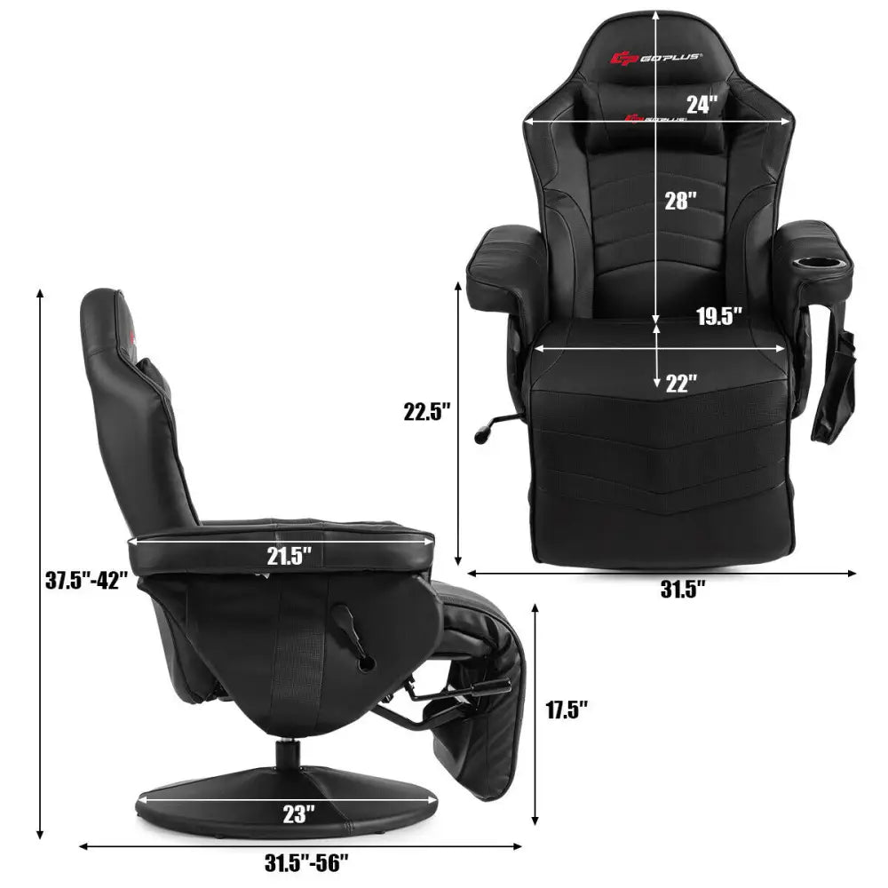 Ergonomic High Back Massage Gaming Chair with Pillow-Black - Black - Gaming Chairs