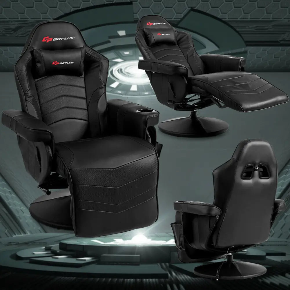 Ergonomic High Back Massage Gaming Chair with Pillow-Black - Black - Gaming Chairs