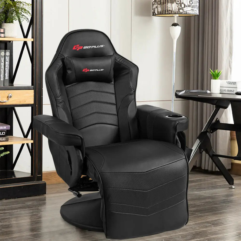 Ergonomic High Back Massage Gaming Chair with Pillow-Black - Black - Gaming Chairs