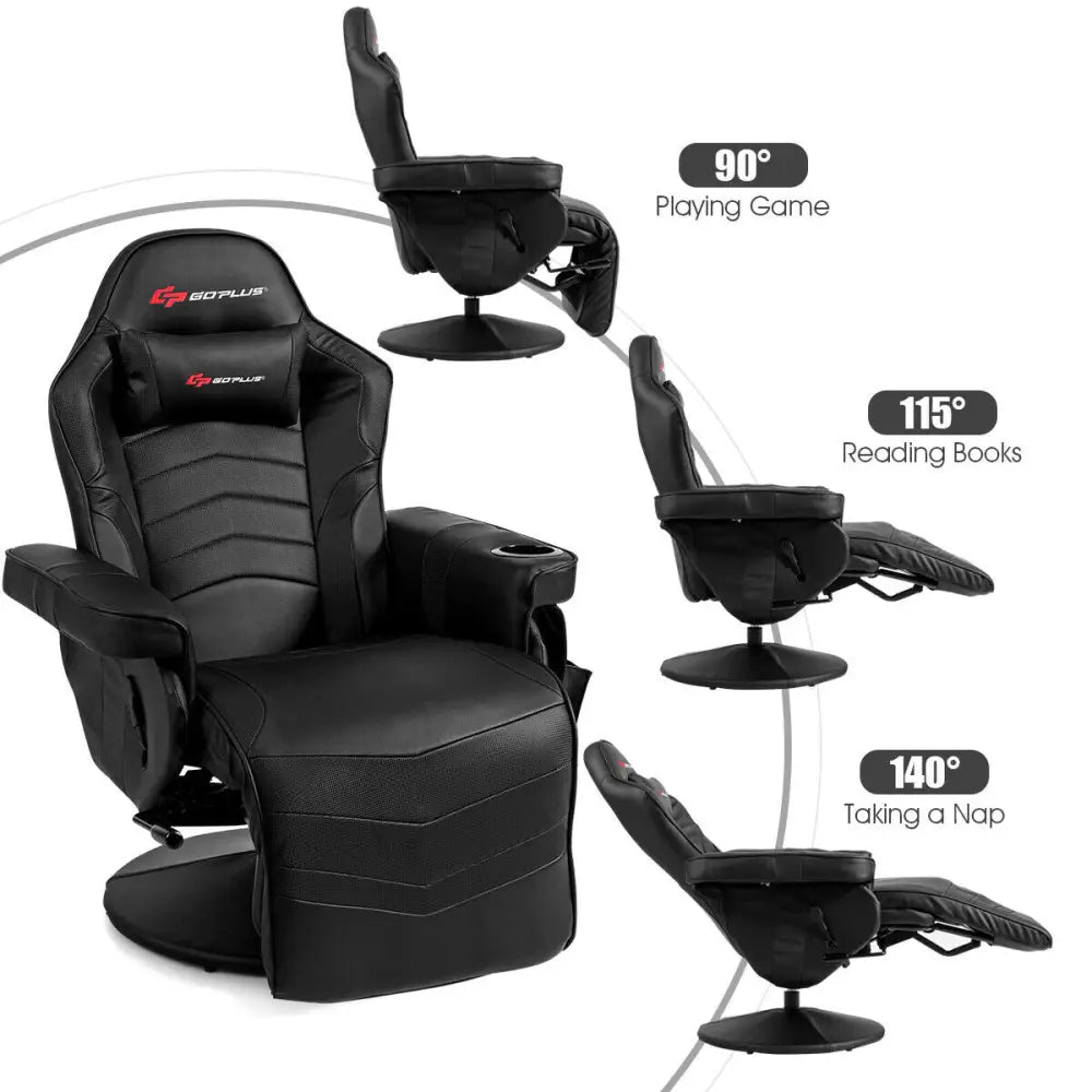 Ergonomic High Back Massage Gaming Chair with Pillow-Black - Black - Gaming Chairs