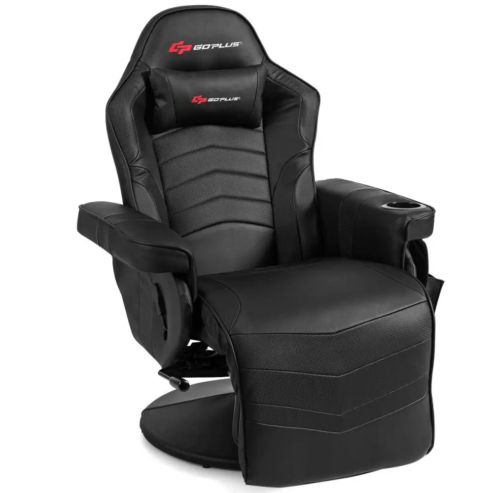 Ergonomic High Back Massage Gaming Chair with Pillow-Black - Black - Gaming Chairs