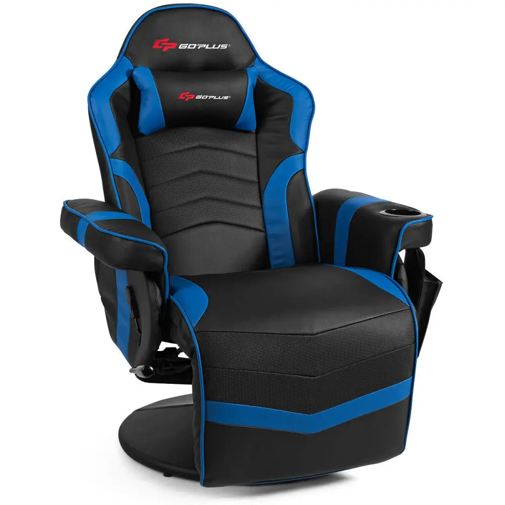 Ergonomic High Back Massage Gaming Chair with Pillow-Blue - Blue - Gaming Chairs