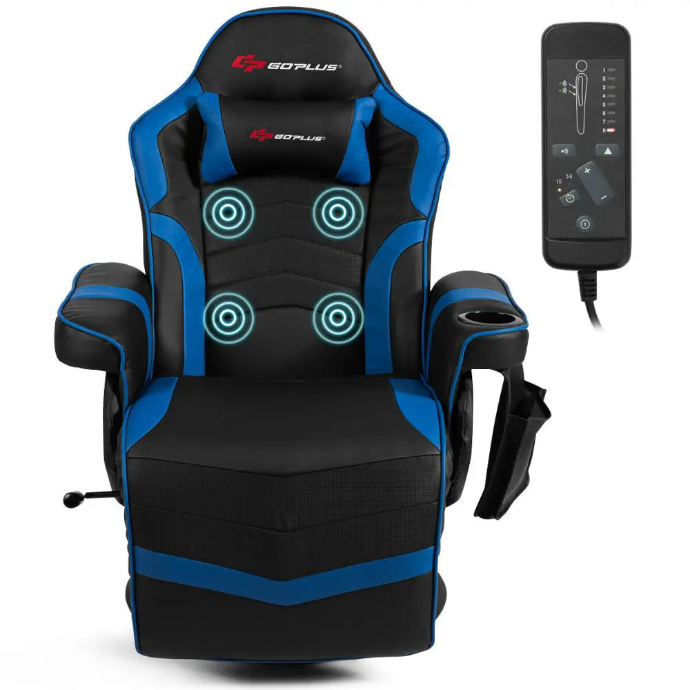 Ergonomic High Back Massage Gaming Chair with Pillow-Blue - Blue - Gaming Chairs