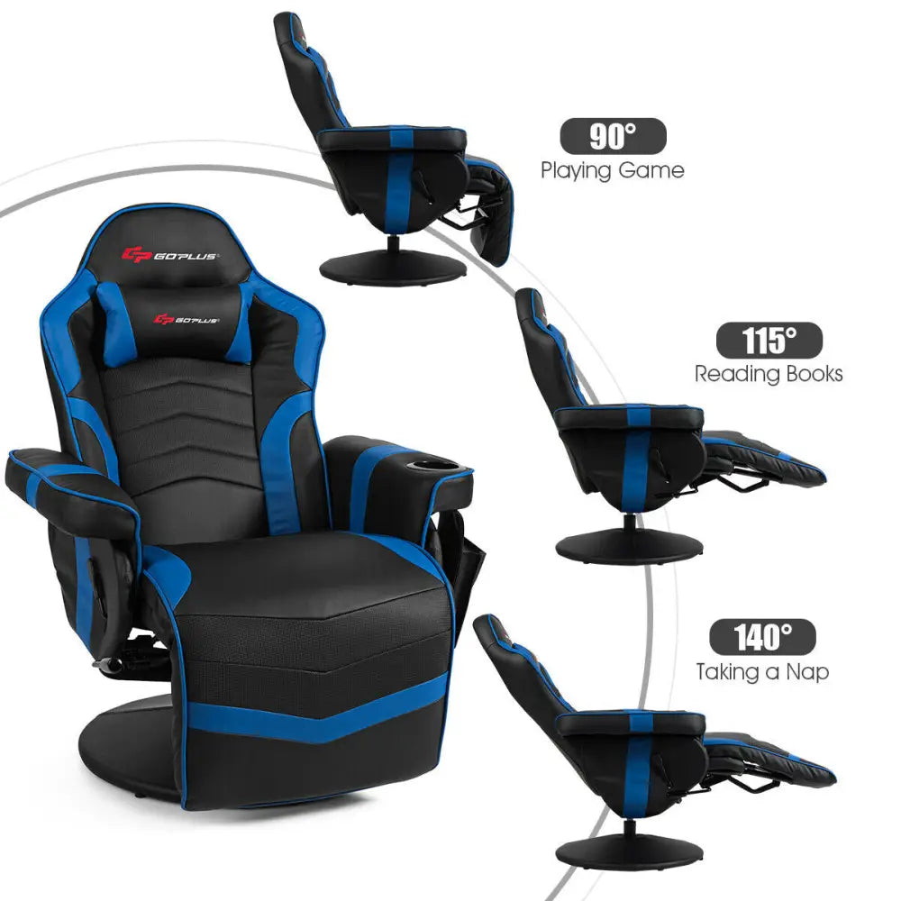 Ergonomic High Back Massage Gaming Chair with Pillow-Blue - Blue - Gaming Chairs