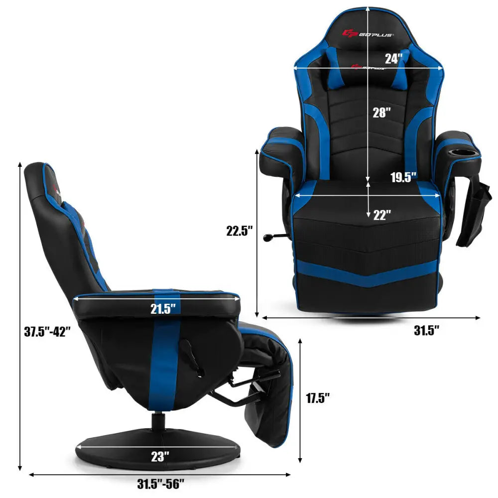 Ergonomic High Back Massage Gaming Chair with Pillow-Blue - Blue - Gaming Chairs