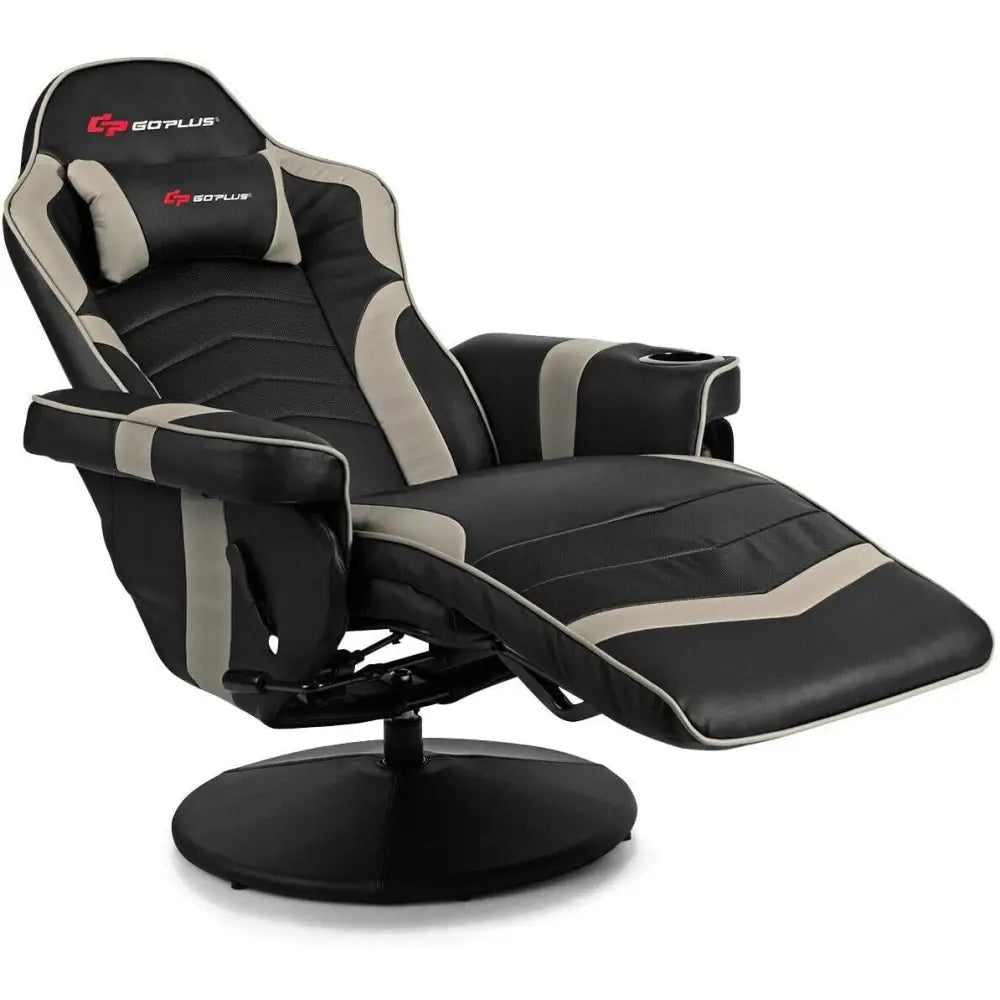 Ergonomic High Back Massage Gaming Chair with Pillow-Gray - Gray - Gaming Chairs