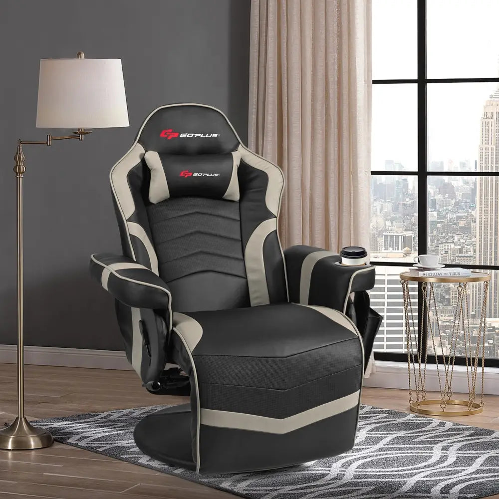 Ergonomic High Back Massage Gaming Chair with Pillow-Gray - Gray - Gaming Chairs