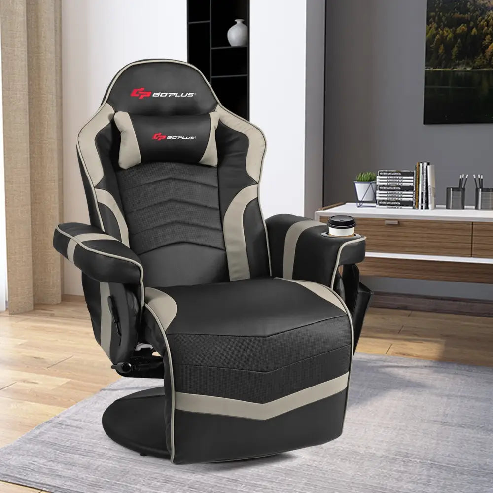 Ergonomic High Back Massage Gaming Chair with Pillow-Gray - Gray - Gaming Chairs