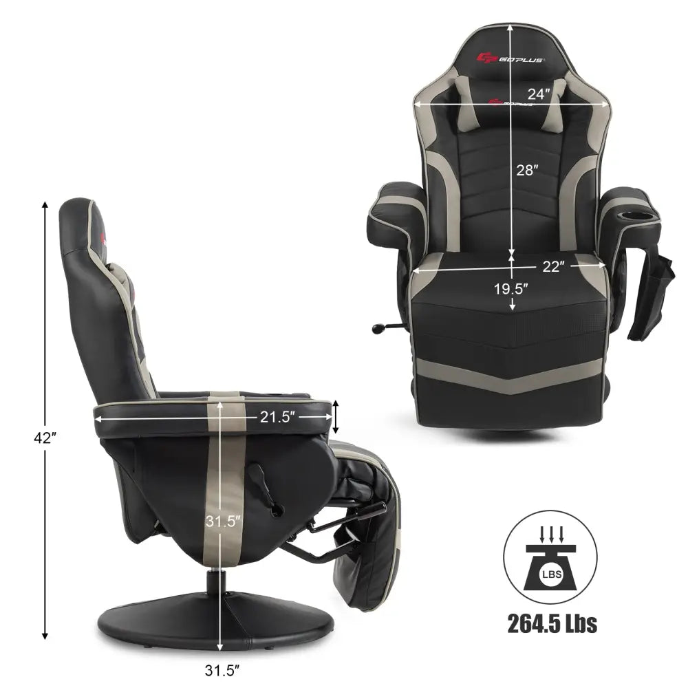 Ergonomic High Back Massage Gaming Chair with Pillow-Gray - Gray - Gaming Chairs