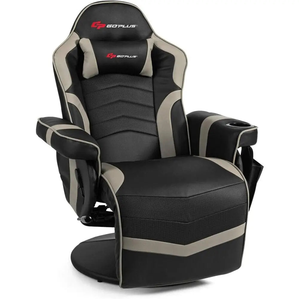 Ergonomic High Back Massage Gaming Chair with Pillow-Gray - Gray - Gaming Chairs
