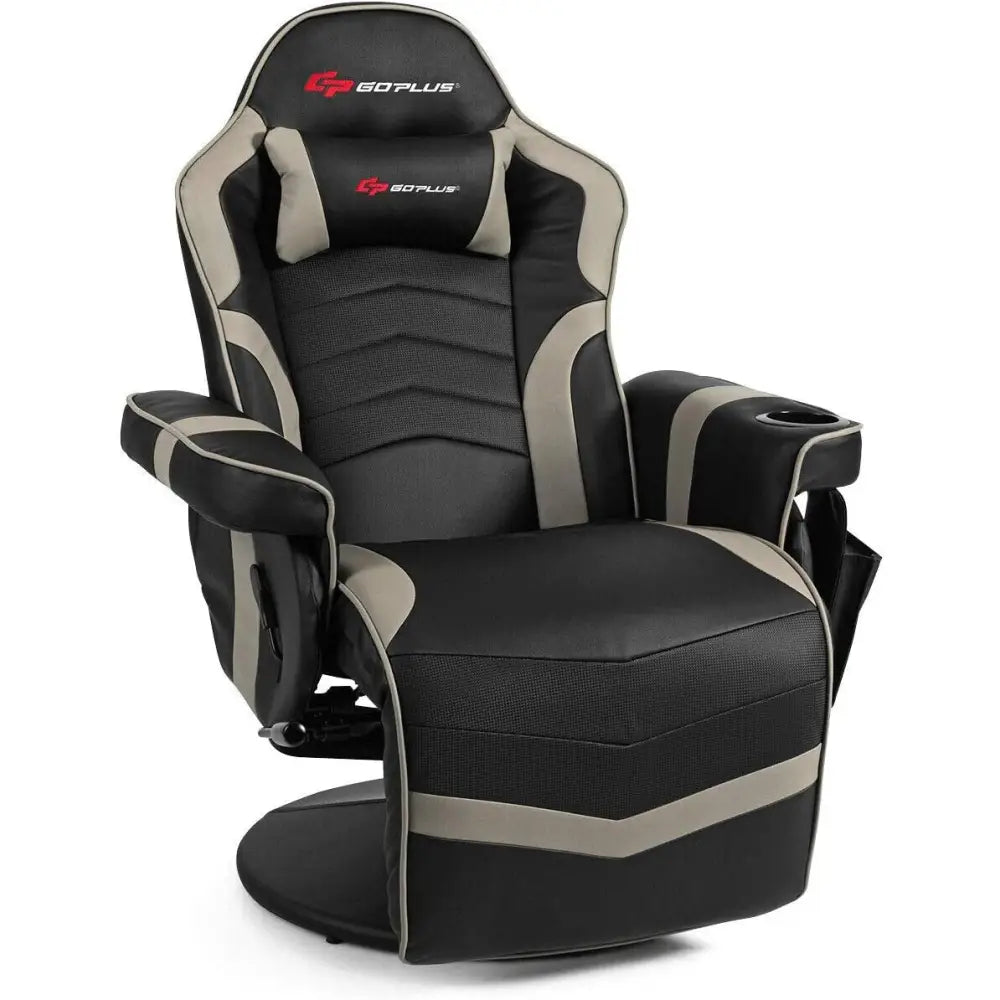 Ergonomic High Back Massage Gaming Chair with Pillow-Gray - Gray - Gaming Chairs