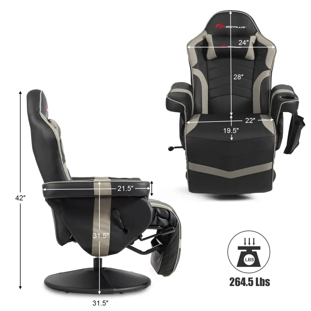 Ergonomic High Back Massage Gaming Chair with Pillow-Gray - Gray - Gaming Chairs