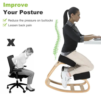 Ergonomic Kneeling Chair Rocking Office Desk Stool Upright Posture-Black - Black - Kneeling Chairs