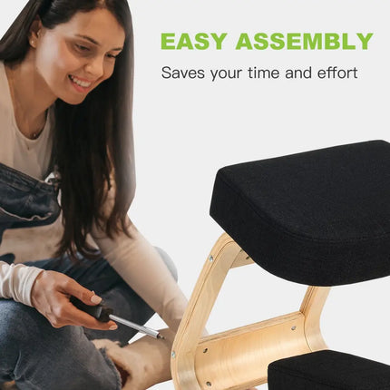 Ergonomic Kneeling Chair Rocking Office Desk Stool Upright Posture-Black - Black - Kneeling Chairs
