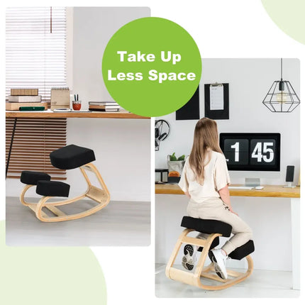 Ergonomic Kneeling Chair Rocking Office Desk Stool Upright Posture-Black - Black - Kneeling Chairs