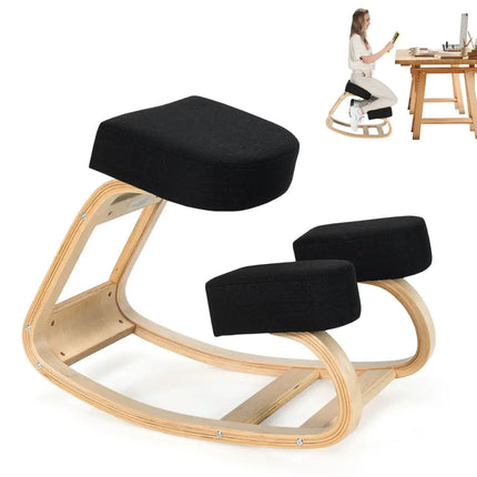 Ergonomic Kneeling Chair Rocking Office Desk Stool Upright Posture-Black - Black - Kneeling Chairs