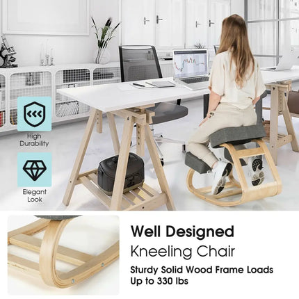 Ergonomic Kneeling Chair Rocking Office Desk Stool Upright Posture-Gray - Gray - Kneeling Chairs