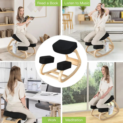 Ergonomic Kneeling Chair Rocking Office Desk Stool Upright Posture-Black - Black - Kneeling Chairs
