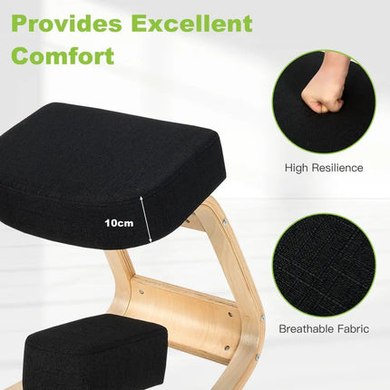 Ergonomic Kneeling Chair Rocking Office Desk Stool Upright Posture-Black - Black - Kneeling Chairs