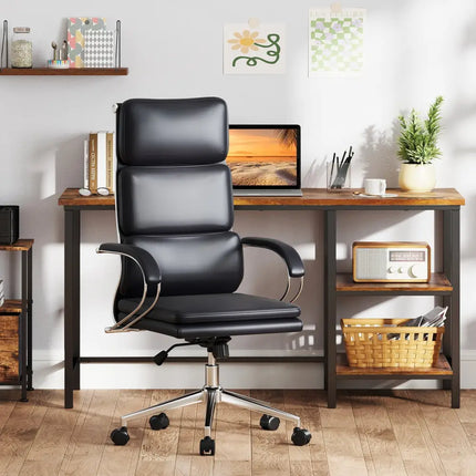 Ergonomic Leather Office Chair with Adjustable Height and Rocking Function-Black - Black - Ergonomic Chairs