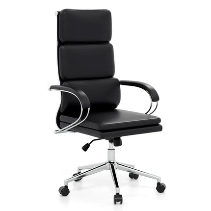 Ergonomic Leather Office Chair with Adjustable Height and Rocking Function-Black - Black - Ergonomic Chairs