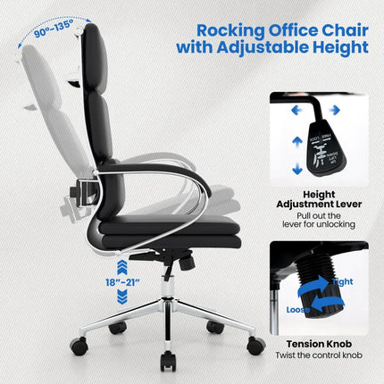 Ergonomic Leather Office Chair with Adjustable Height and Rocking Function-Black - Black - Ergonomic Chairs