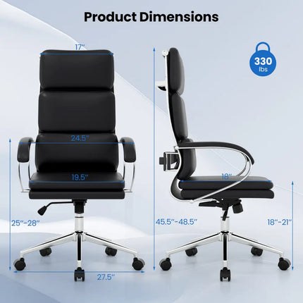 Ergonomic Leather Office Chair with Adjustable Height and Rocking Function-Black - Black - Ergonomic Chairs