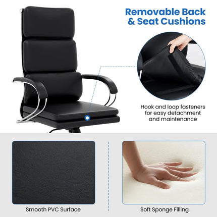 Ergonomic Leather Office Chair with Adjustable Height and Rocking Function-Black - Black - Ergonomic Chairs